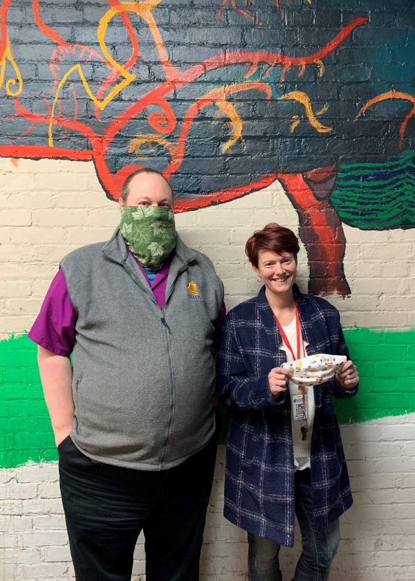 The Mental Health Association in Chautauqua County is one of the organizations receiving face masks from the United Way of Southern Chautauqua County. Pictured are Joseph Vaughn and Allison Murphy. Submitted photo
