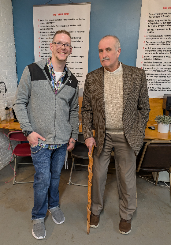 At the Mental Health Association in Chautauqua County’s March luncheon, Brandon Griggs (left) was recognized for his volunteer work and completing his GED. He is pictured with Student Activities Director Ken Yergens, who congratulated him on his accomplishments.
